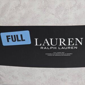 Ralph Lauren Full Sheet Set Floral 4pc Gray Grey White 100% Cotton Deep Fitted